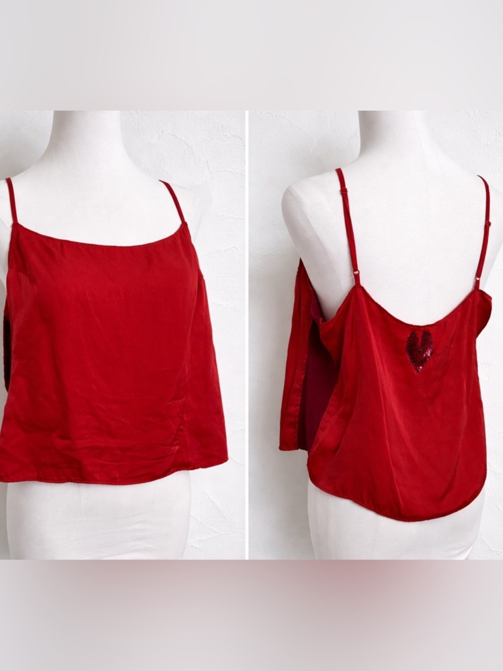 Tommy Bahama Silk Red Cami Sequin Heart Back Y2K Luxe Top M 8/10